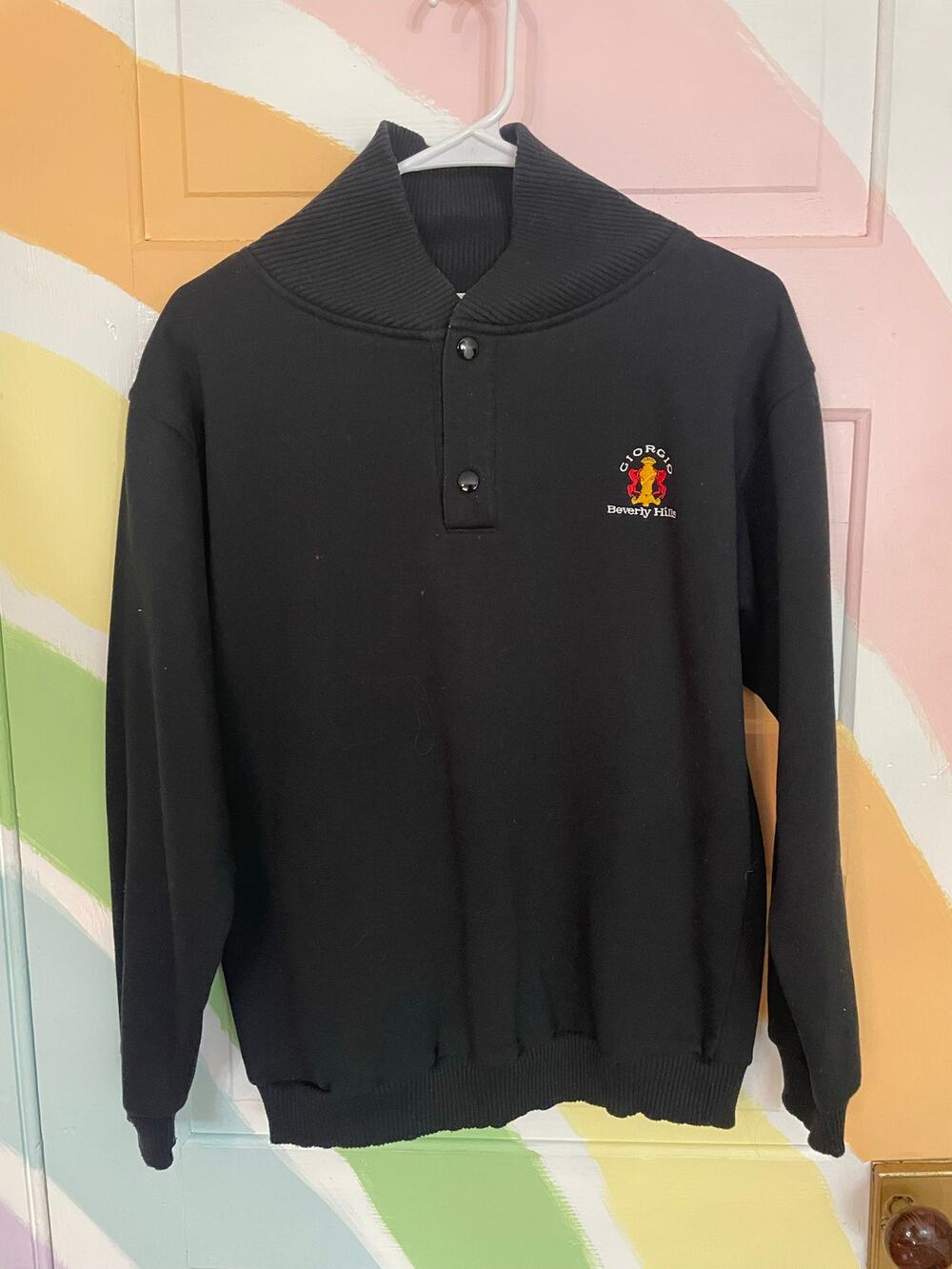 Vintage Giorgio Beverly Hills Black Shawl Collar Sweatshirt Medium